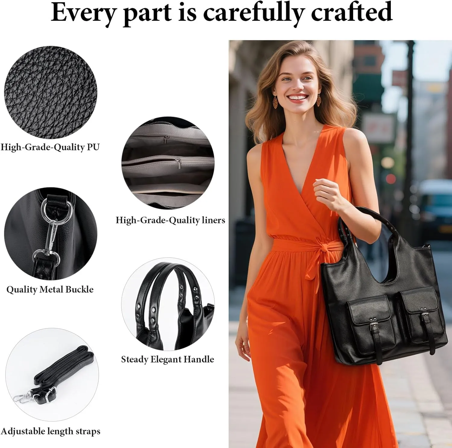 Shoulder Bag for Women, Black Toto Bags with Zipper Closure (#Black)