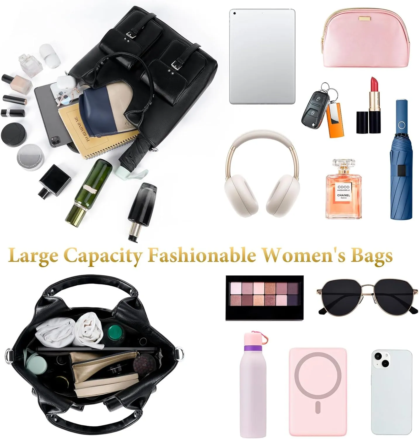 Shoulder Bag for Women, Black Toto Bags with Zipper Closure (#Black)