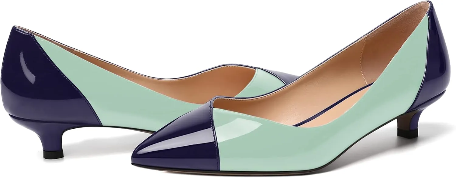 SHOWFOREST Women's Business Slip On Pointed Toe Formal Patent Solid Kitten Low Heel Pumps Shoes 1.5 Inch