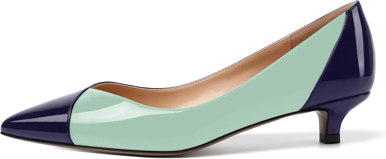 SHOWFOREST Women's Business Slip On Pointed Toe Formal Patent Solid Kitten Low Heel Pumps Shoes 1.5 Inch