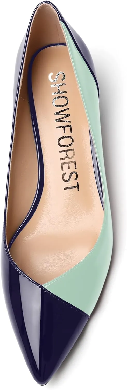 SHOWFOREST Women's Business Slip On Pointed Toe Formal Patent Solid Kitten Low Heel Pumps Shoes 1.5 Inch