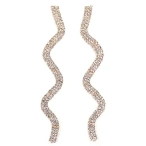 Silver Long Drop Earrings with Sparkly Wavy Rhinestone Embellishments