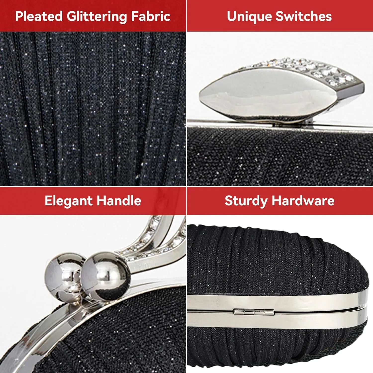 Simcat Women Gold Clutch Purses Glitter Evening Handbag Pleated Evening Bag for Lady Formal Bridal Wedding Prom