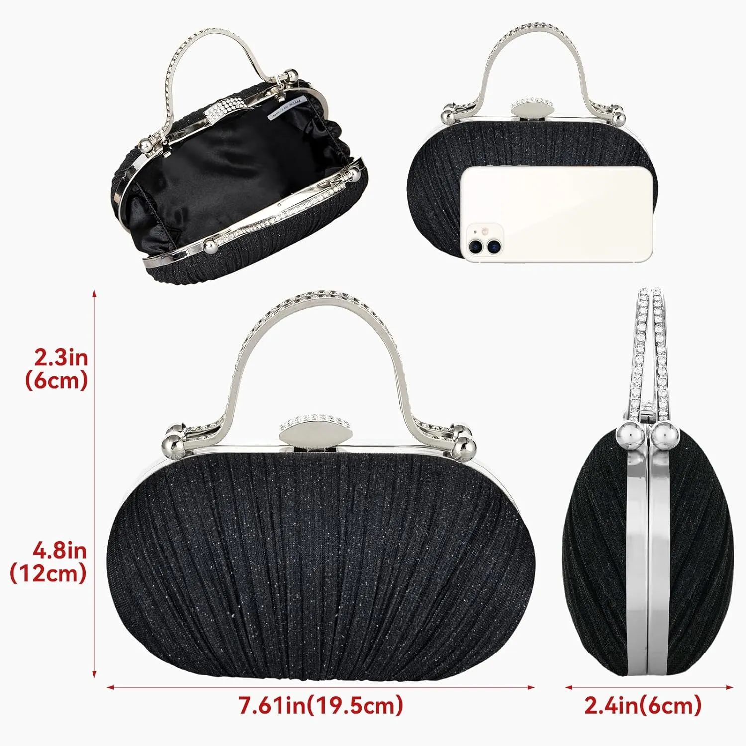 Simcat Women Gold Clutch Purses Glitter Evening Handbag Pleated Evening Bag for Lady Formal Bridal Wedding Prom