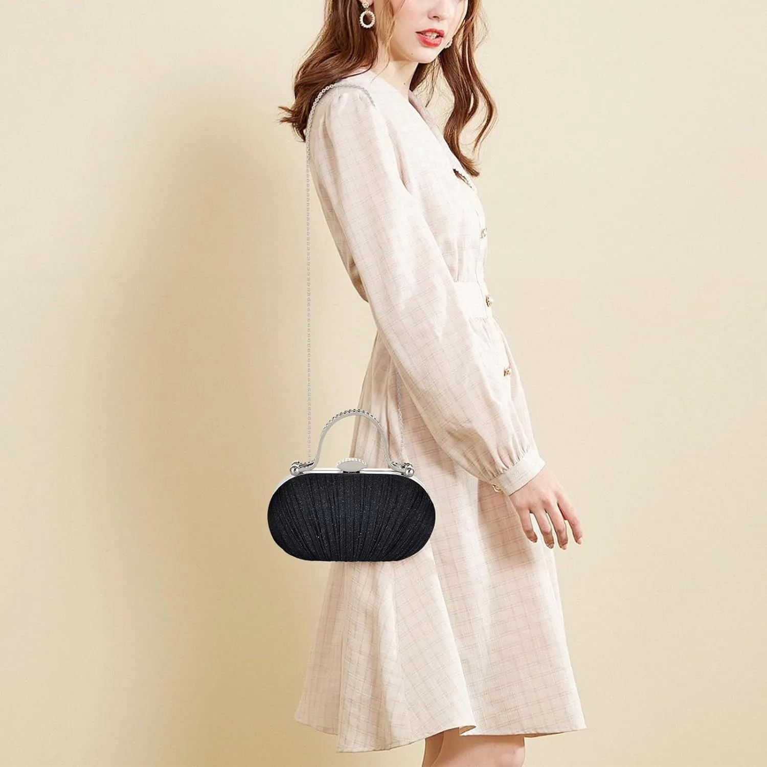 Simcat Women Gold Clutch Purses Glitter Evening Handbag Pleated Evening Bag for Lady Formal Bridal Wedding Prom