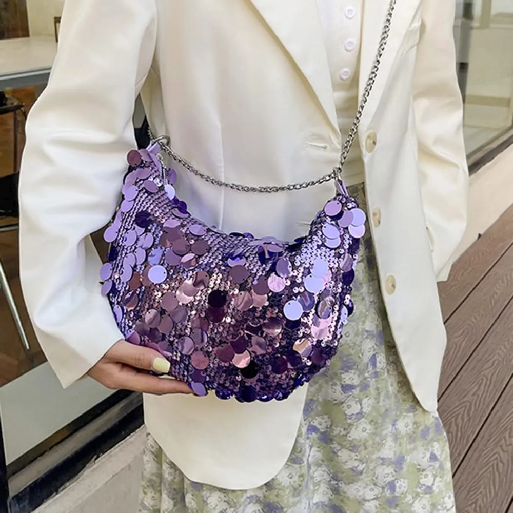 Sither Women's Evening Handbag Large Sequin Evening Bag Purses for Women Glitter Sparkly Handbag with Link Chain for Party