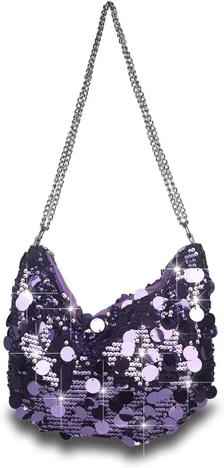 Sither Women's Evening Handbag Large Sequin Evening Bag Purses for Women Glitter Sparkly Handbag with Link Chain for Party