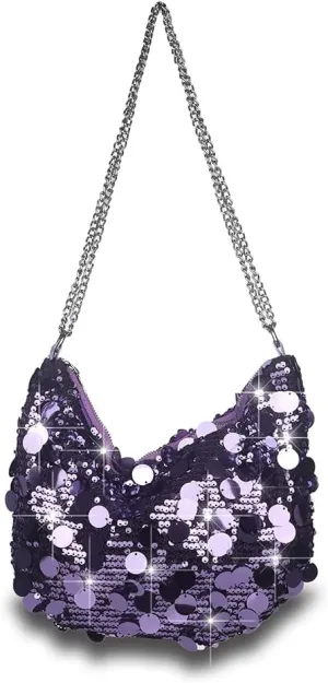 Sither Women's Evening Handbag Large Sequin Evening Bag Purses for Women Glitter Sparkly Handbag with Link Chain for Party