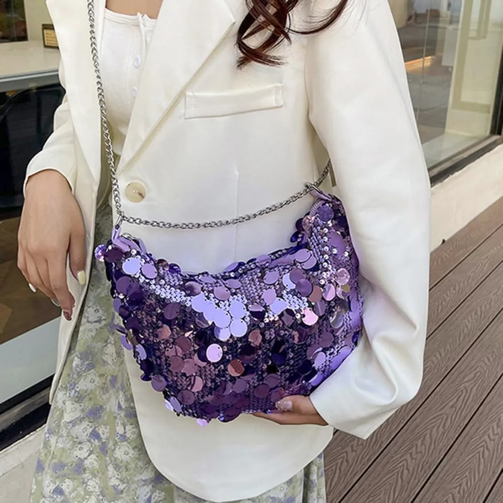 Sither Women's Evening Handbag Large Sequin Evening Bag Purses for Women Glitter Sparkly Handbag with Link Chain for Party