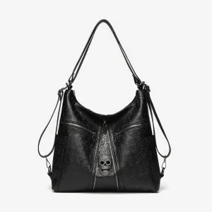 Skull Embossed Zip Detail Hobo Bag
