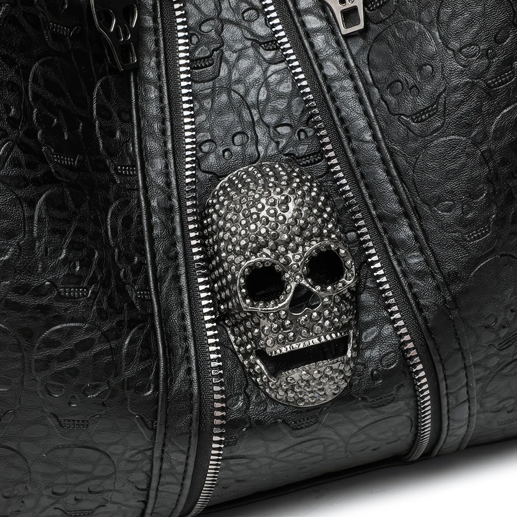 Skull Embossed Zip Detail Hobo Bag