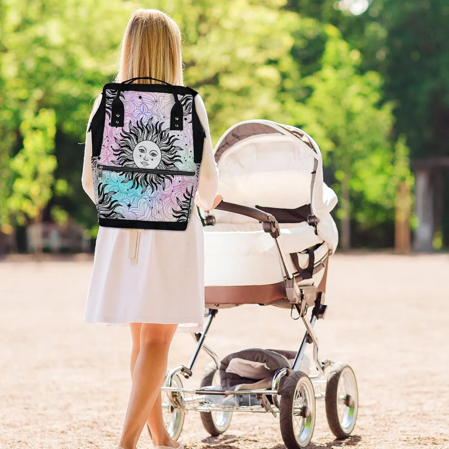 Sky Sun Bohemian Diaper Bag Backpack Waterproof Backpack Baby Nappy Changing Bag for Travel Large Capacity Durable and Stylish for Woman
