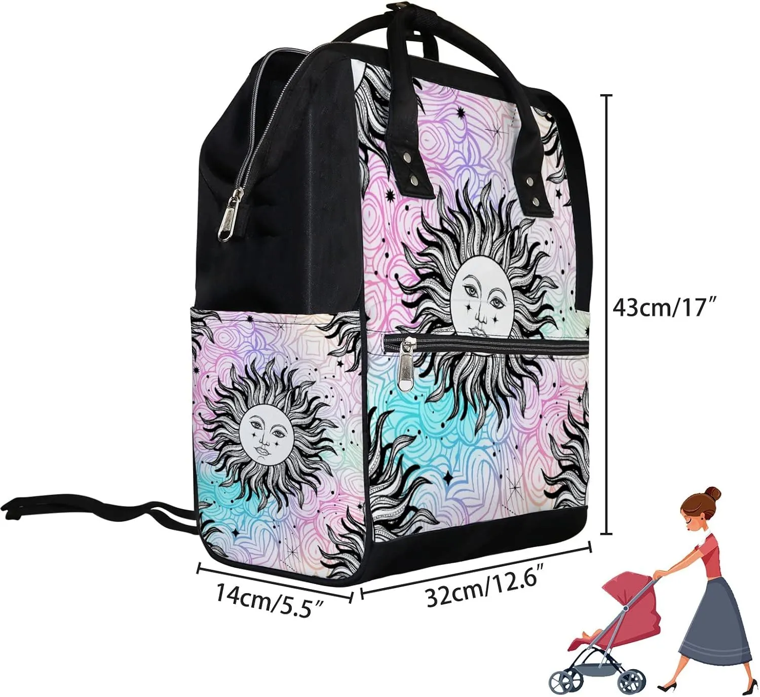 Sky Sun Bohemian Diaper Bag Backpack Waterproof Backpack Baby Nappy Changing Bag for Travel Large Capacity Durable and Stylish for Woman