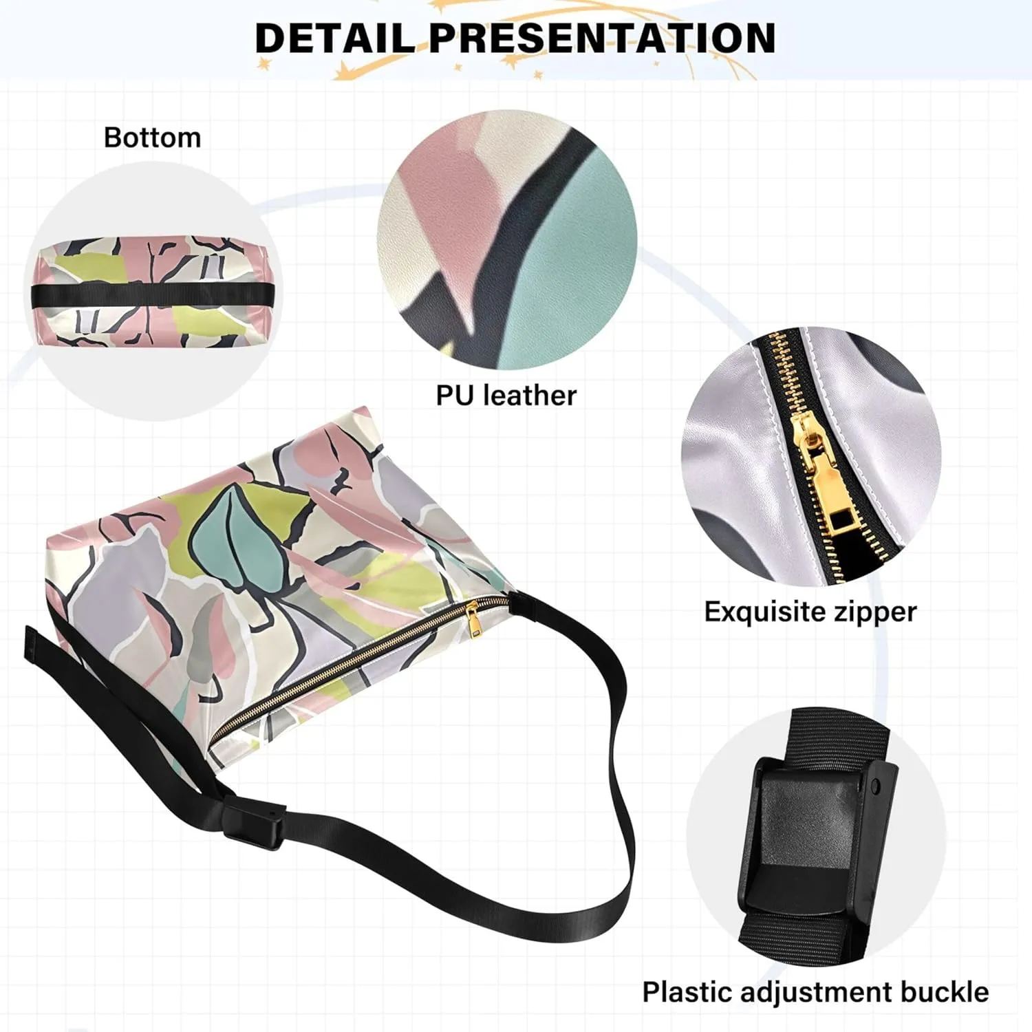 Sloth on Tropical Leaves PU Leather Shoulder Bag Hobo Large Crossbody Bag Fashion Leaf Print Shoulder Handbags