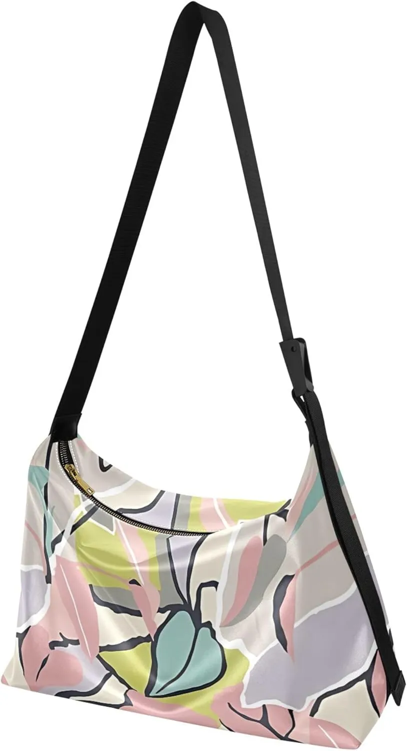 Sloth on Tropical Leaves PU Leather Shoulder Bag Hobo Large Crossbody Bag Fashion Leaf Print Shoulder Handbags