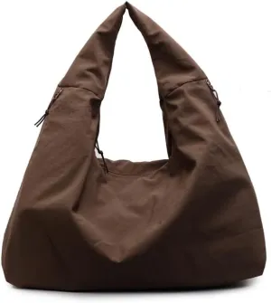 Slouchy Hobo Bag for Women Nylon Tote Bag with Multipockets Solid Color Draped Hobo Bag Large Shoulder Bag
