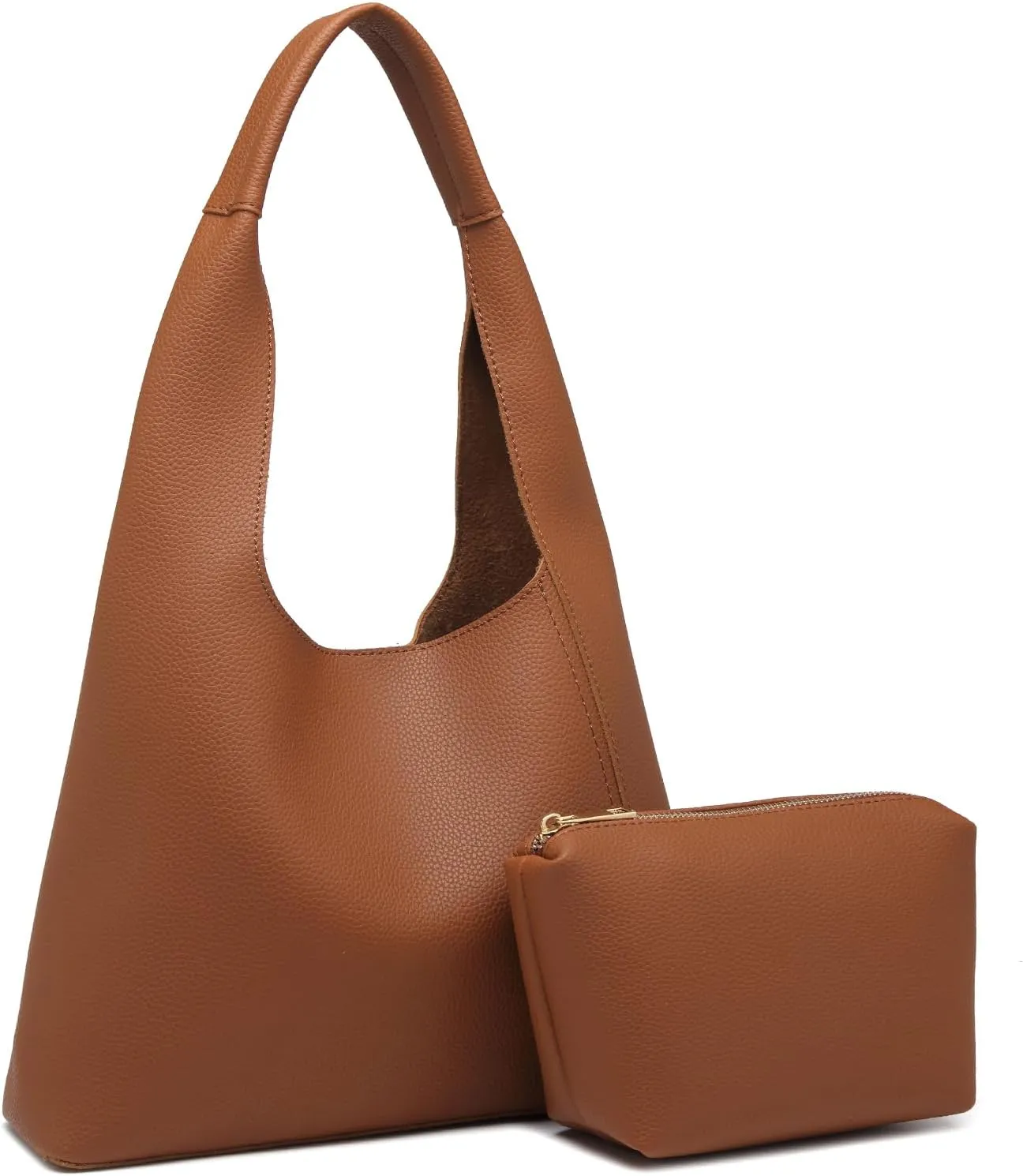 Slouchy Hobo Bags for Women, Shoulder Handbag Purse 2pcs Soft Tote Work Bag PU Leather Top Handle Bag
