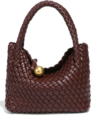 Slouchy PU Leather Woven Hobo Bags Women Trendy Crossbody Crescent Shoulder Purse Beach Satchel Top Handle Tote Handbag