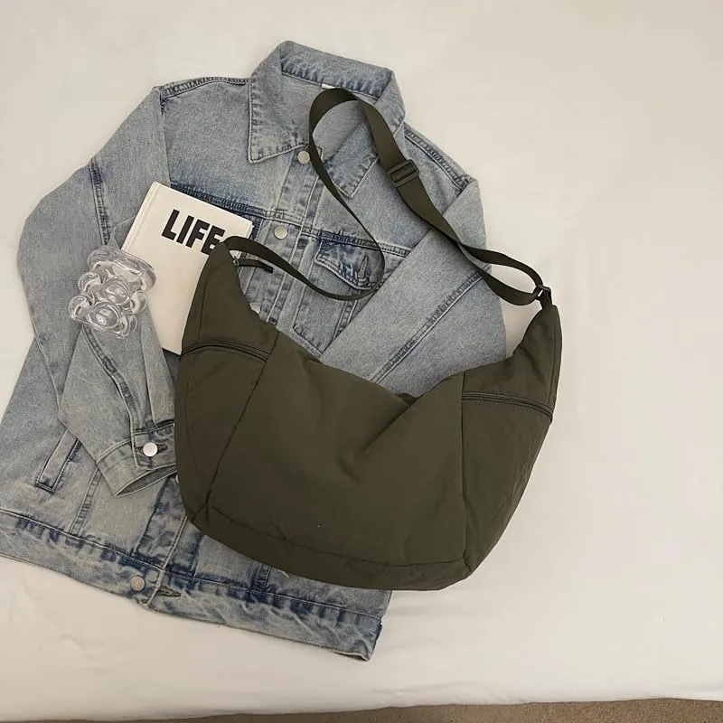 Slouchy Sling Bag for Women Canvas Crescent Bag Hobo Purse with Adjustable Strap Saddle Bag for Travel