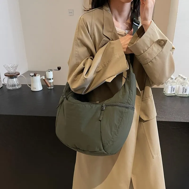 Slouchy Sling Bag for Women Canvas Crescent Bag Hobo Purse with Adjustable Strap Saddle Bag for Travel