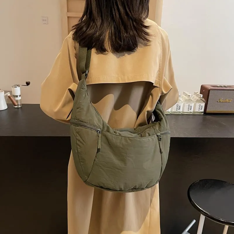 Slouchy Sling Bag for Women Canvas Crescent Bag Hobo Purse with Adjustable Strap Saddle Bag for Travel