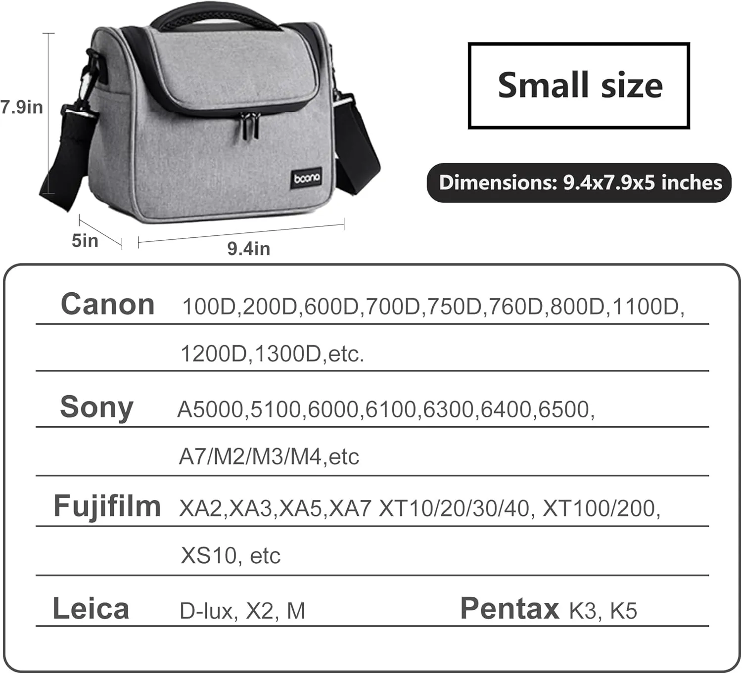 Small Camera Bag, Single Shoulder Compact Camera Case, Waterproof SLR/DSLR Crossbody Bags for Photographers, Compatible with Canon/Sony/Nikon/Fujifilm Device, Lens, Accessories (Grey)