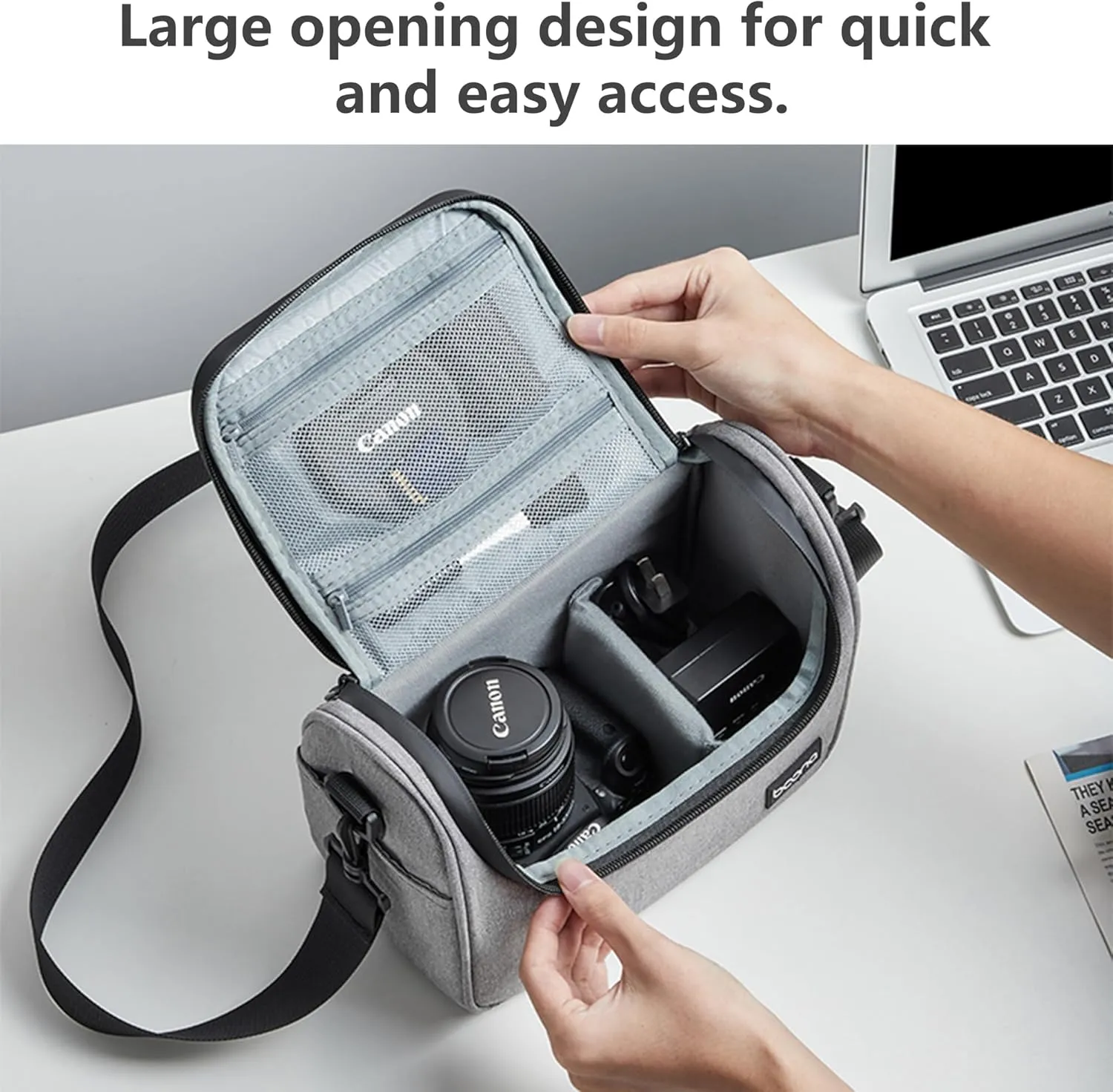 Small Camera Bag, Single Shoulder Compact Camera Case, Waterproof SLR/DSLR Crossbody Bags for Photographers, Compatible with Canon/Sony/Nikon/Fujifilm Device, Lens, Accessories (Grey)