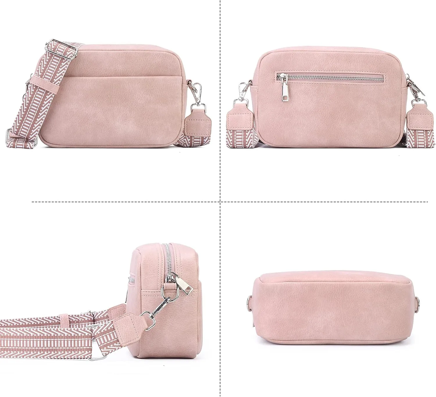 Small Crossbody Bag with Wide Guitar Strap Camera Purse Shoulder Handbag Satchel