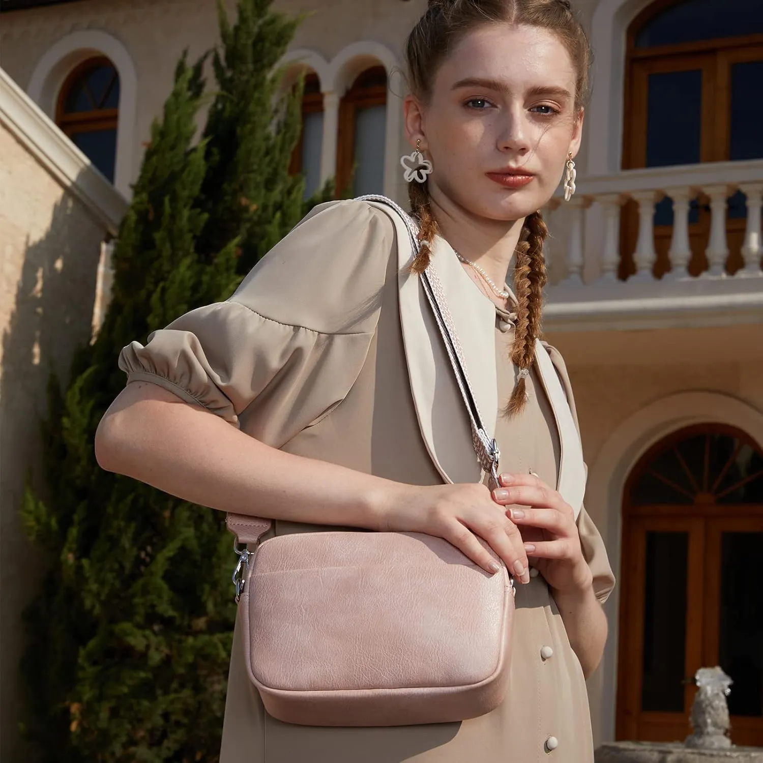 Small Crossbody Bag with Wide Guitar Strap Camera Purse Shoulder Handbag Satchel