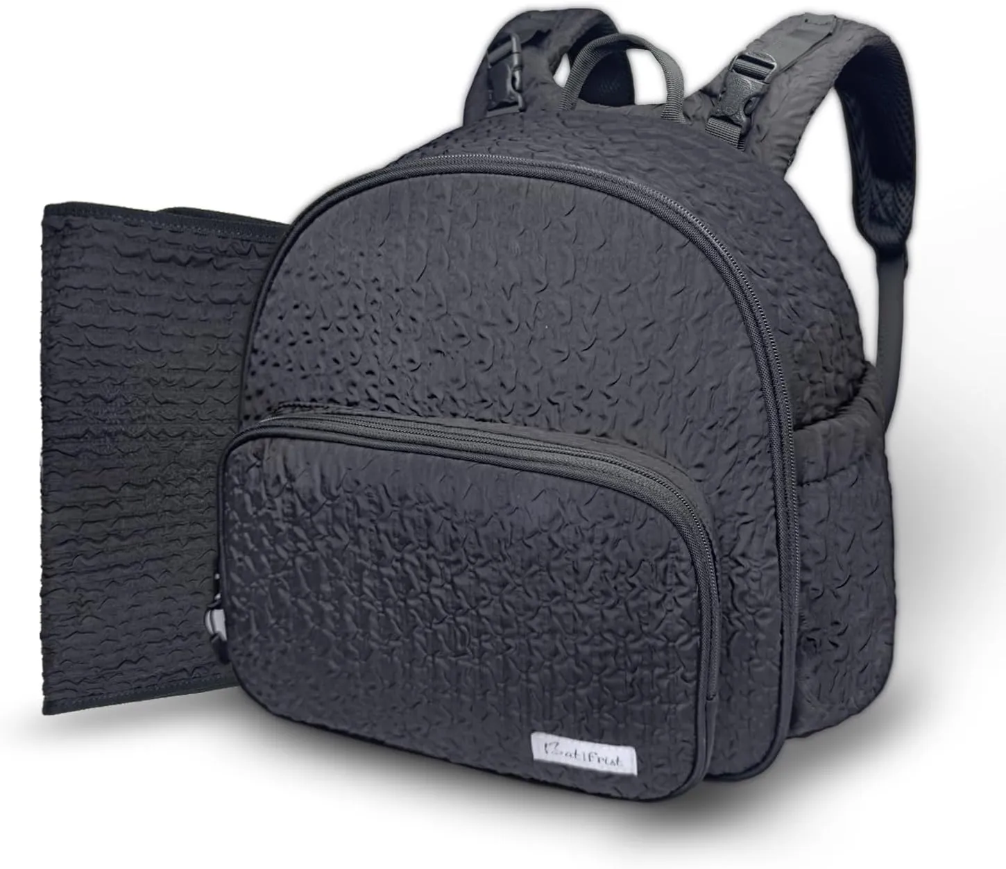 Small Diaper Backpack with 180° Opening,Small Diaper Backpack Bag with 23"*14"Changing Pad, 2*Insulated Pockets, Stroller Straps, for Excursions Short Quickly Day Out,Black