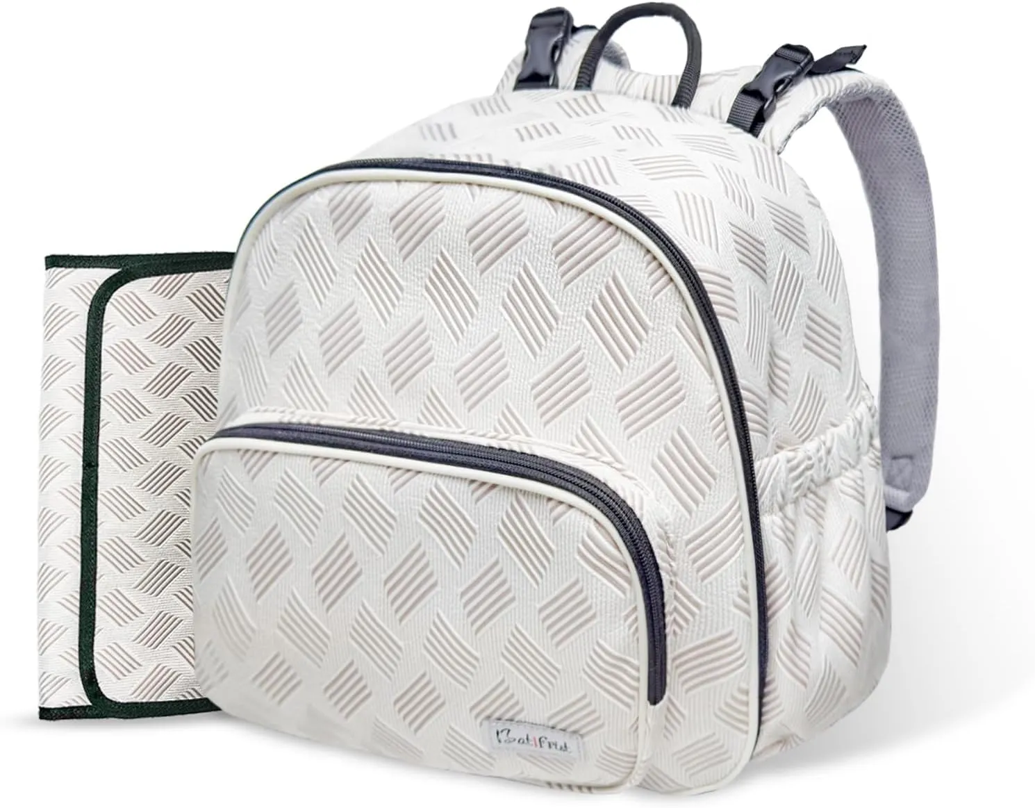Small Diaper Backpack with 180° Opening,Small Diaper Backpack Bag with 23"*14"Changing Pad, 2*Insulated Pockets, Stroller Straps, for Excursions Short Quickly Day Out,White