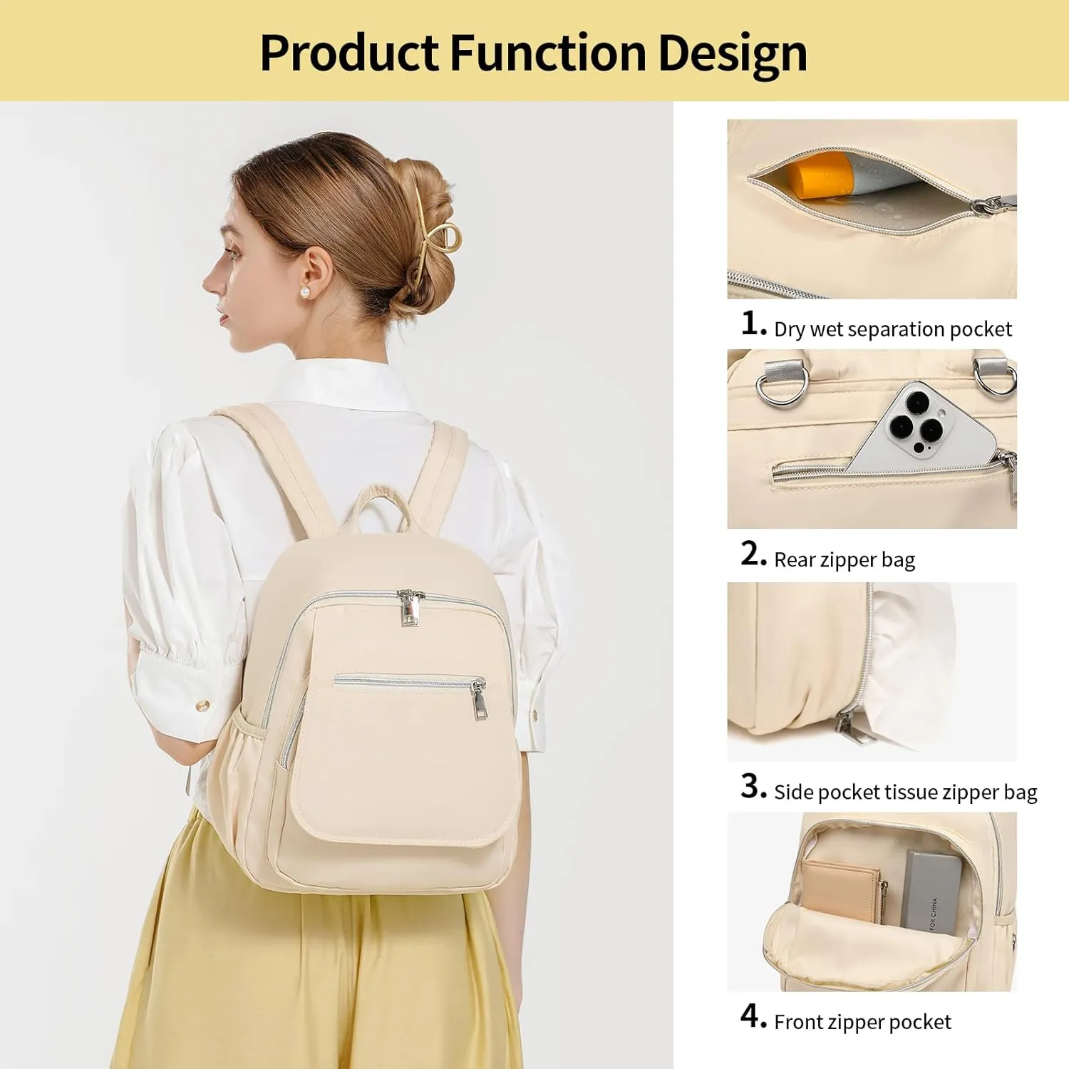 Small Diaper Bag Backpack, Mini Diaper Bag Purse with 10 Pockets, Travel Baby Bag for Baby Girls, Insulated Pockets, Stroller Straps, Beige
