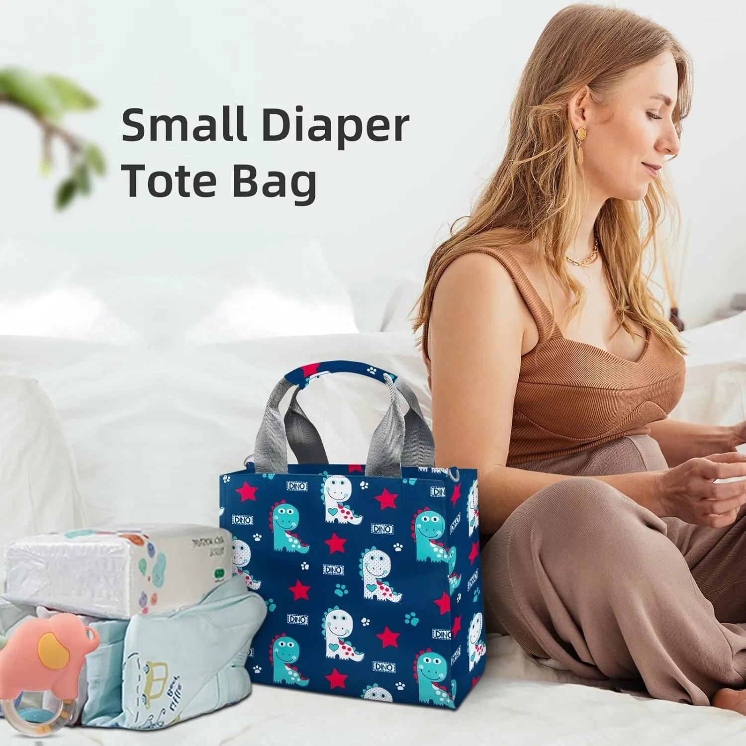 Small Diaper Bags Waterproof Travel Tote Mini Diaper Bag Multi-Function Baby Bags Crossbody Purse(Cute Dinosaur)