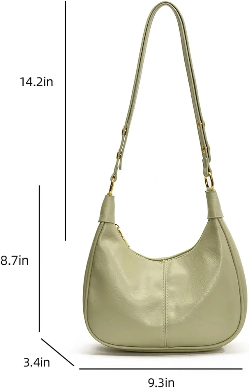 Small Hobo Bags for Women Leather Shoulder Bag Retro Crescent Crossbody Bags Trendy Purses Zipper