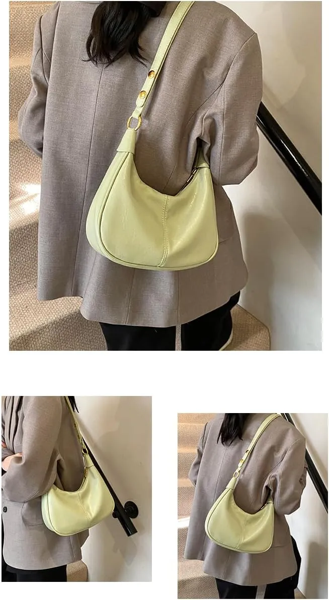Small Hobo Bags for Women Leather Shoulder Bag Retro Crescent Crossbody Bags Trendy Purses Zipper
