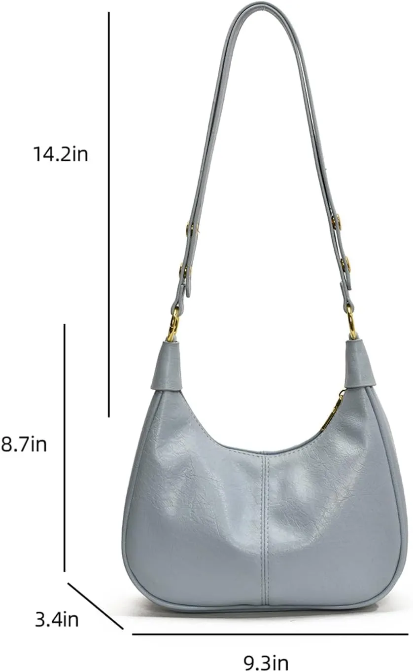 Small Hobo Bags for Women Leather Shoulder Bag Retro Crescent Crossbody Bags Trendy Purses Zipper