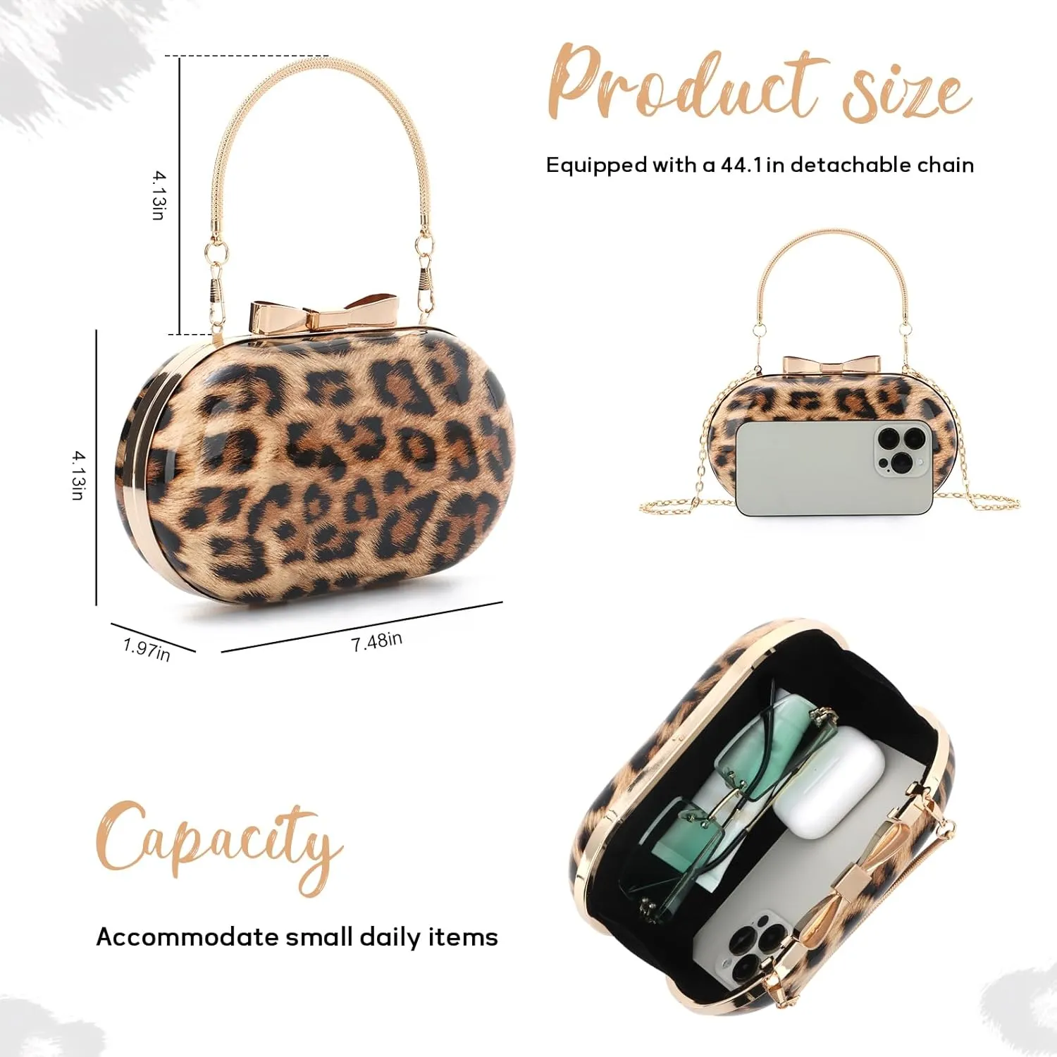 Small Leopard Purse for Women Leopard Evening Tote Bag Cheetah Print Purse Handbag with Chain for Wedding Party