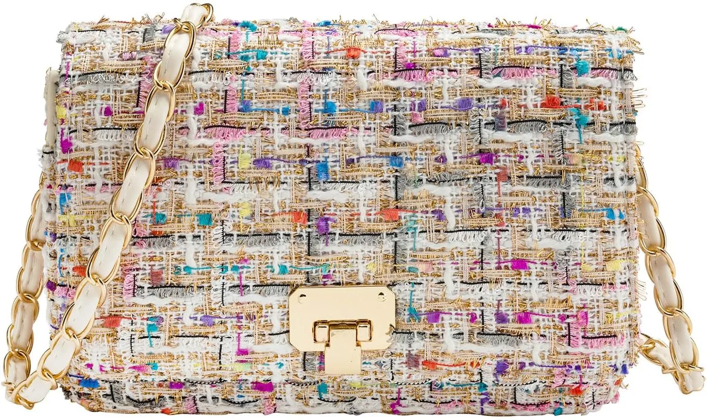 Small Quilted Shoulder Bag for Women Trendy Tweed Mini Clutch Chain Handbag Purses Designer Evening Crossbody Bag