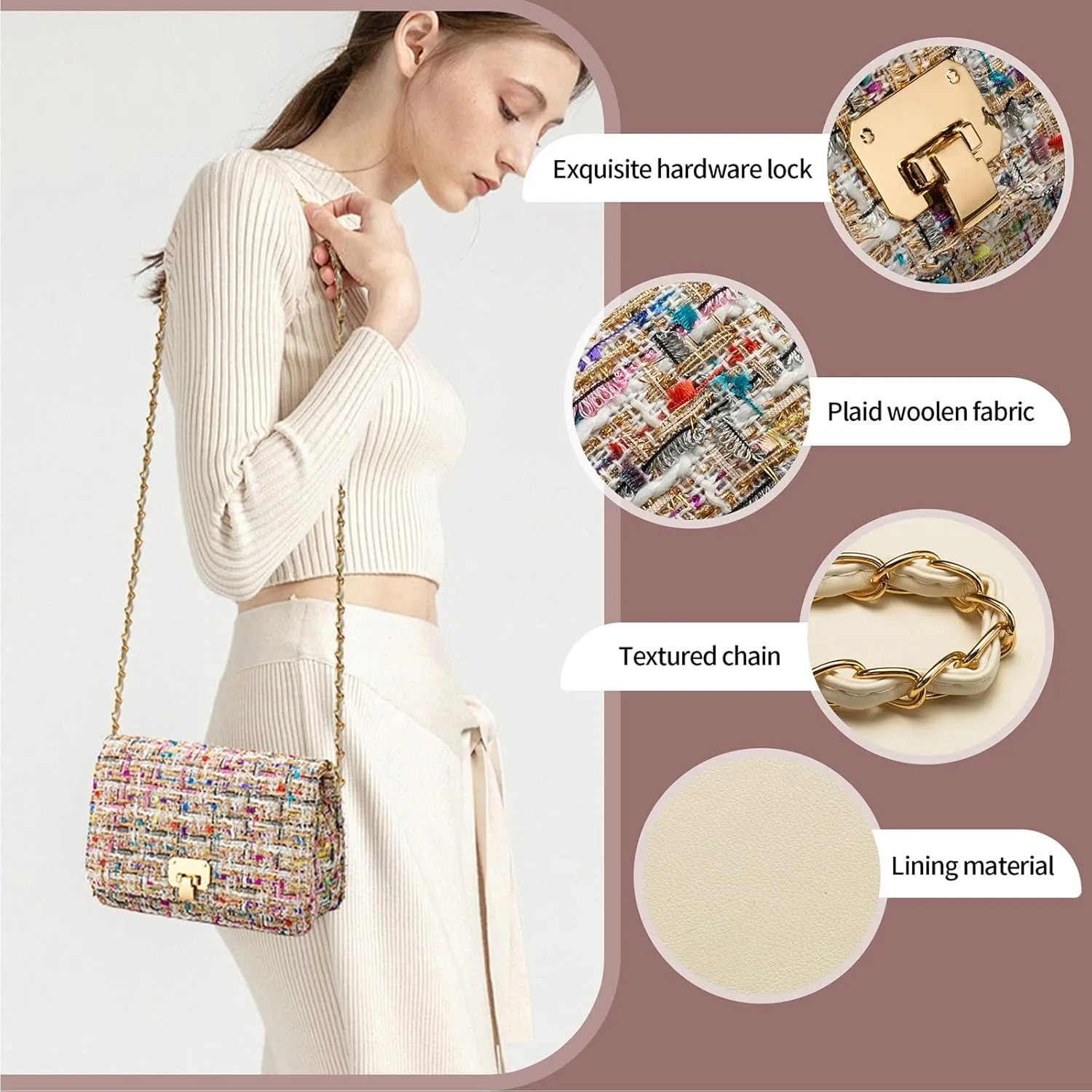 Small Quilted Shoulder Bag for Women Trendy Tweed Mini Clutch Chain Handbag Purses Designer Evening Crossbody Bag