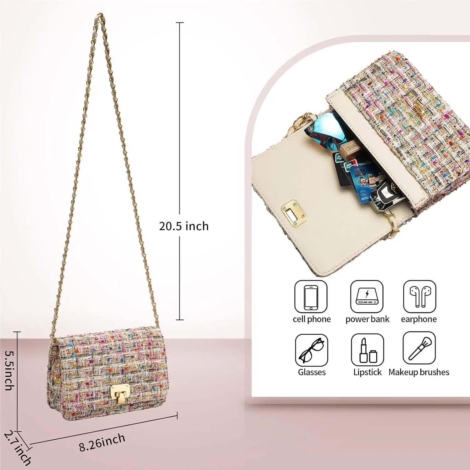 Small Quilted Shoulder Bag for Women Trendy Tweed Mini Clutch Chain Handbag Purses Designer Evening Crossbody Bag