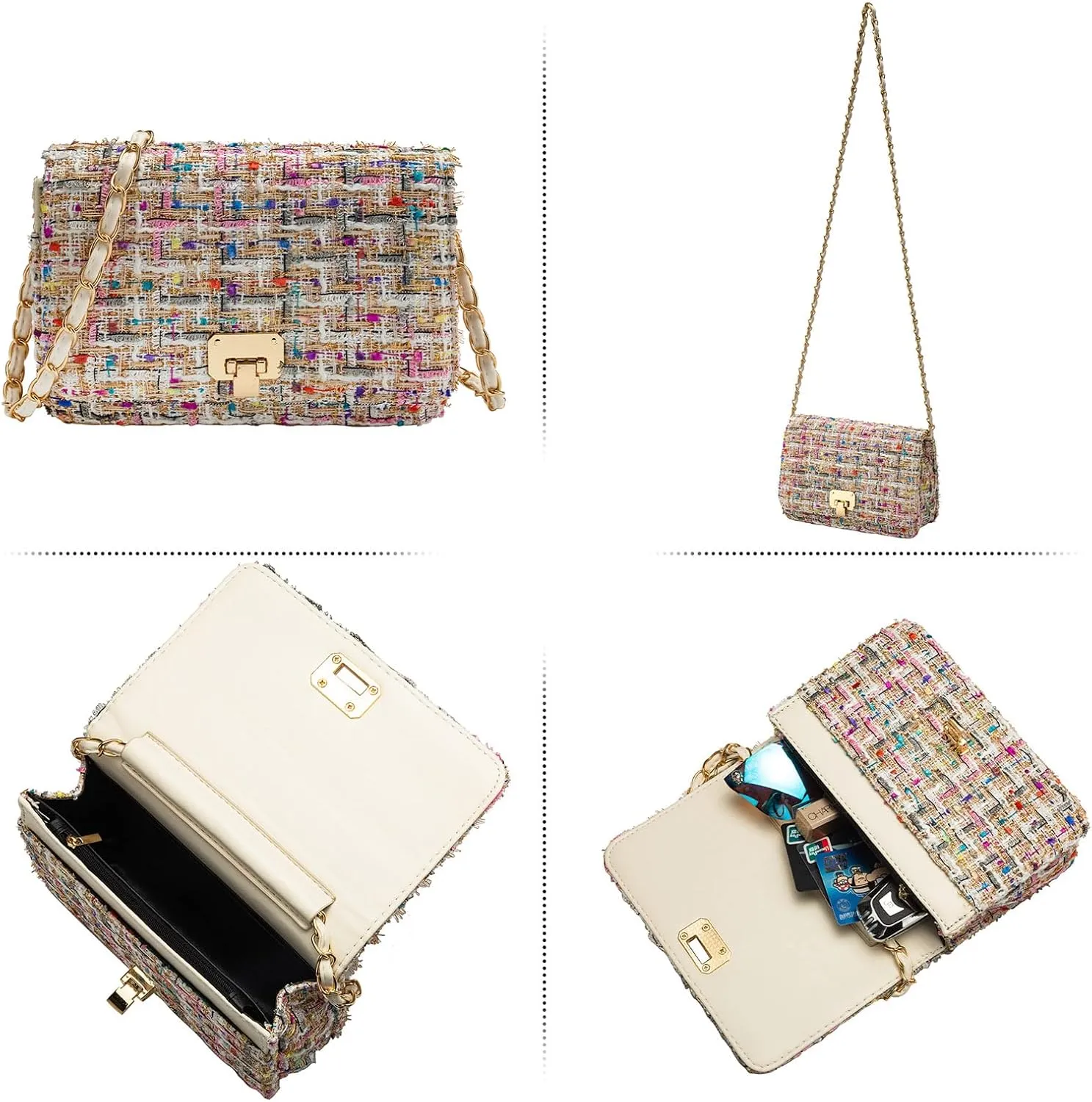 Small Quilted Shoulder Bag for Women Trendy Tweed Mini Clutch Chain Handbag Purses Designer Evening Crossbody Bag