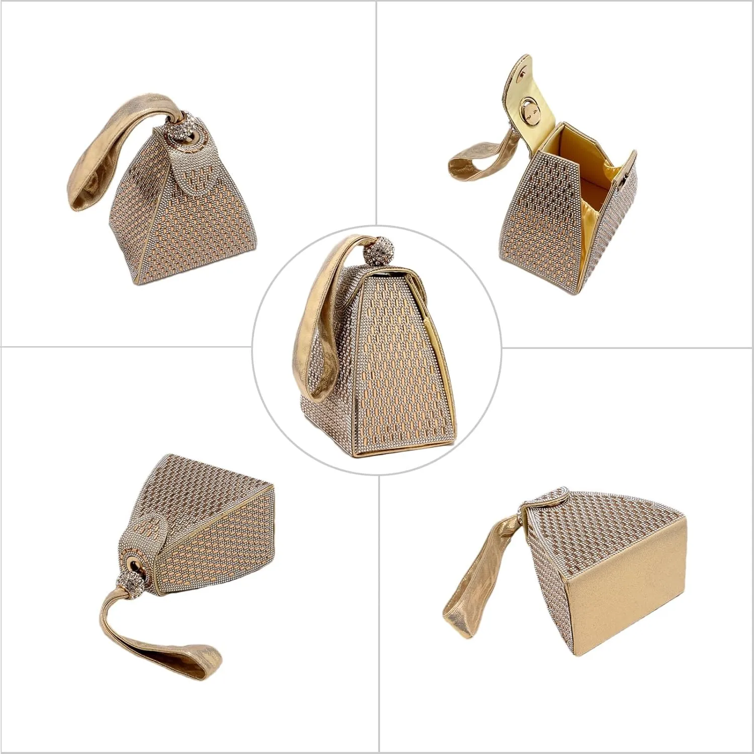 Small Rhinestone Clutch Purse for Womem Sparkly Glitter Triangle Evening Bag Wristlet Handbag