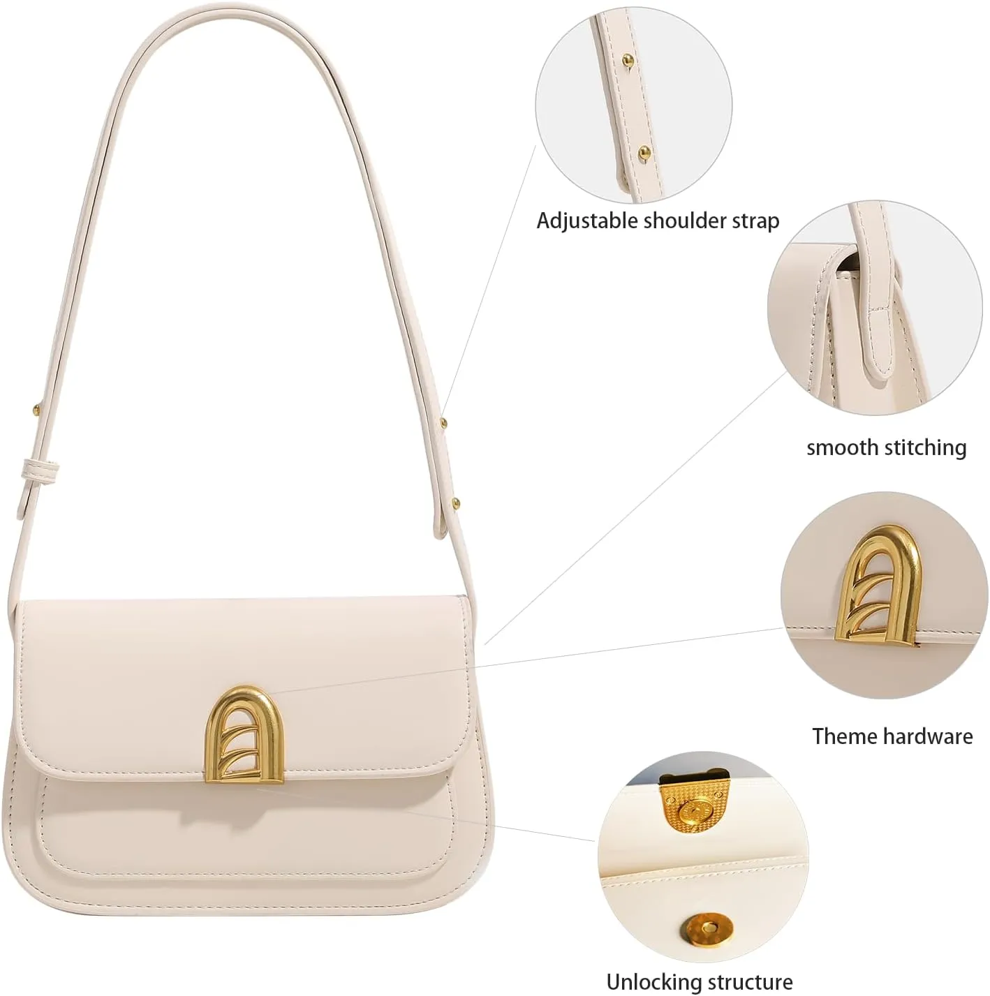 Small Shoulder Bag for Women, Adjustable Strap Leather Crossbody Purses - Clutch Tote Handbag Cute Hobo Bags Trendy Purse