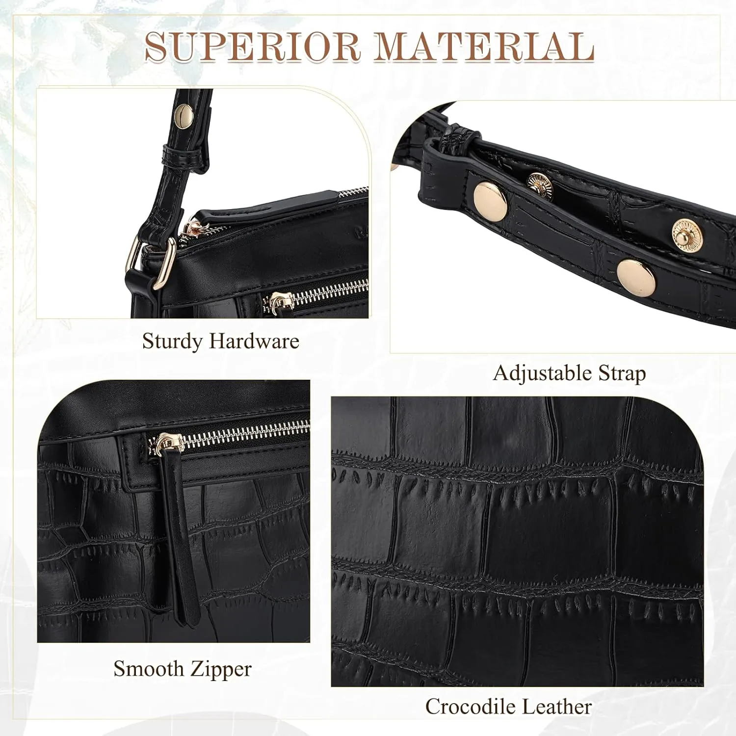 Small Shoulder Bags,RAVU Hobo Crossbody Purses for Women Crocodile Leather Clutch w Adjustable Strap