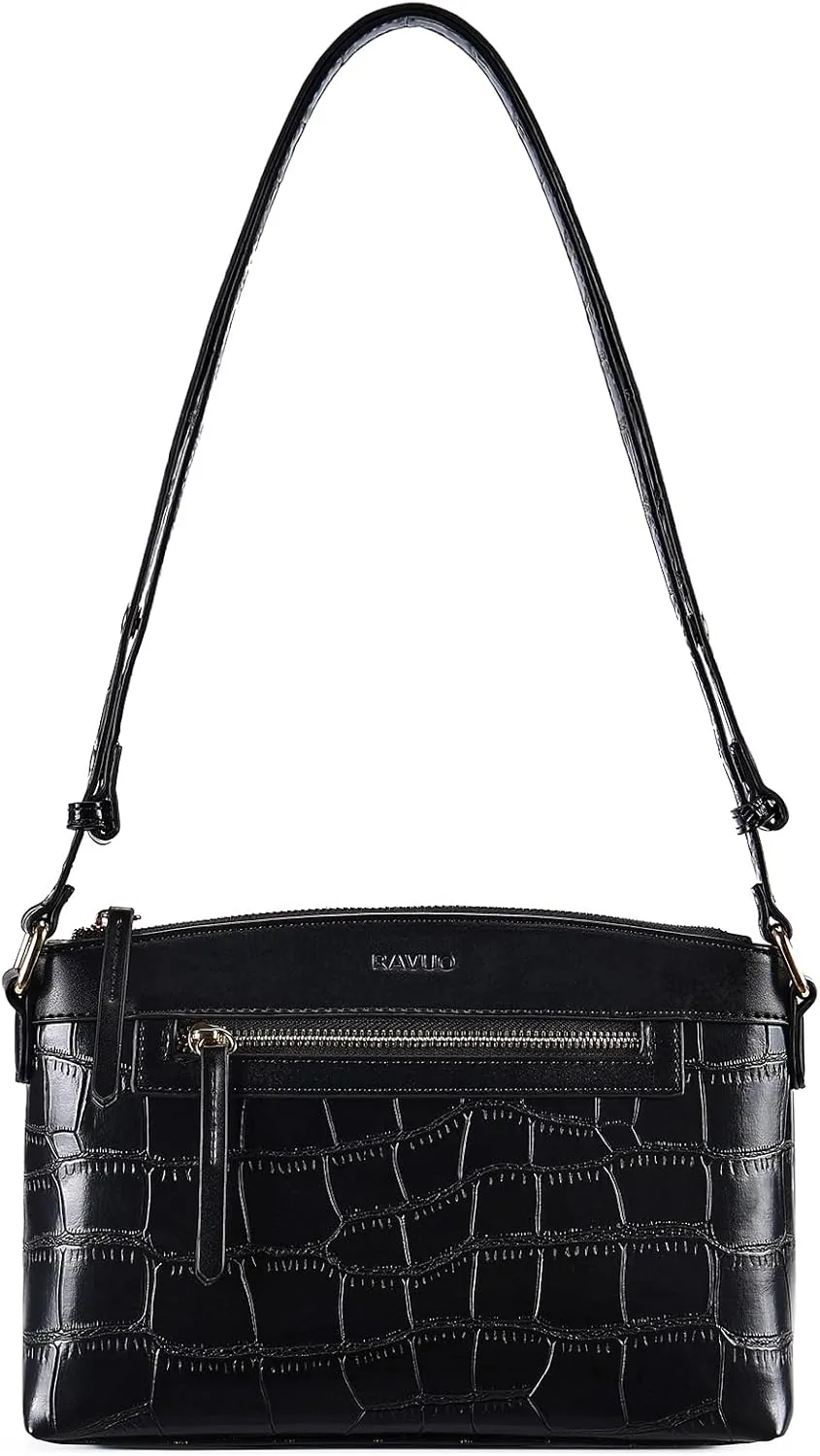 Small Shoulder Bags,RAVU Hobo Crossbody Purses for Women Crocodile Leather Clutch w Adjustable Strap