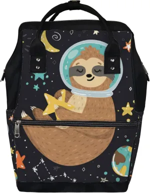 Smiling Cute Baby Sloth Astronaut Diaper Bag Backpack Waterproof Backpack Baby Nappy Changing Bag for Travel Large Capacity Durable and Stylish for Woman