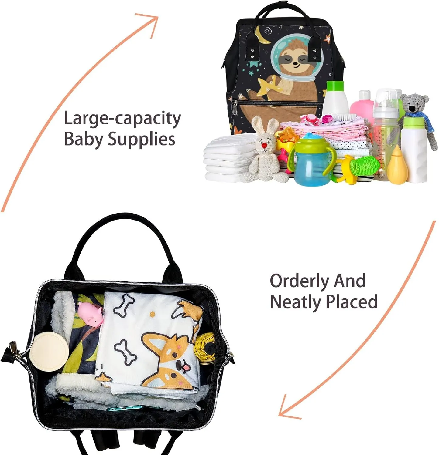 Smiling Cute Baby Sloth Astronaut Diaper Bag Backpack Waterproof Backpack Baby Nappy Changing Bag for Travel Large Capacity Durable and Stylish for Woman