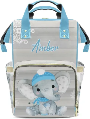 Snowflake Elephant Personalized Diaper Bags Waterproof Backpack Shoulder Daypack for Mother's Day Gifts