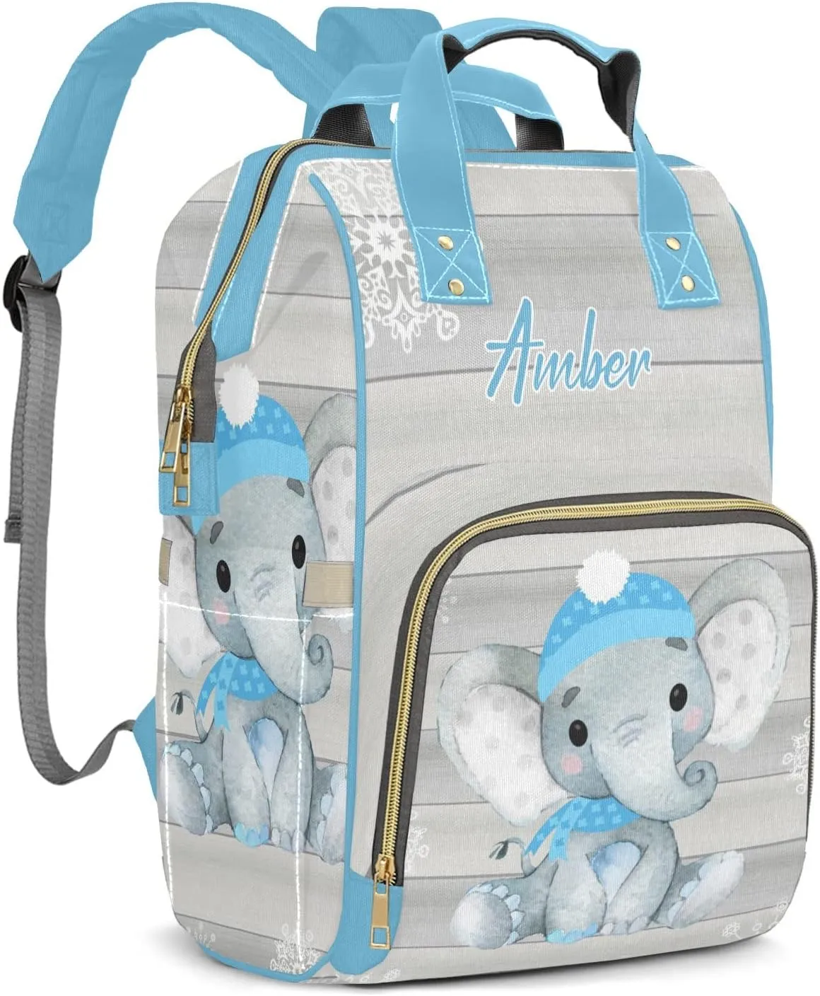 Snowflake Elephant Personalized Diaper Bags Waterproof Backpack Shoulder Daypack for Mother's Day Gifts