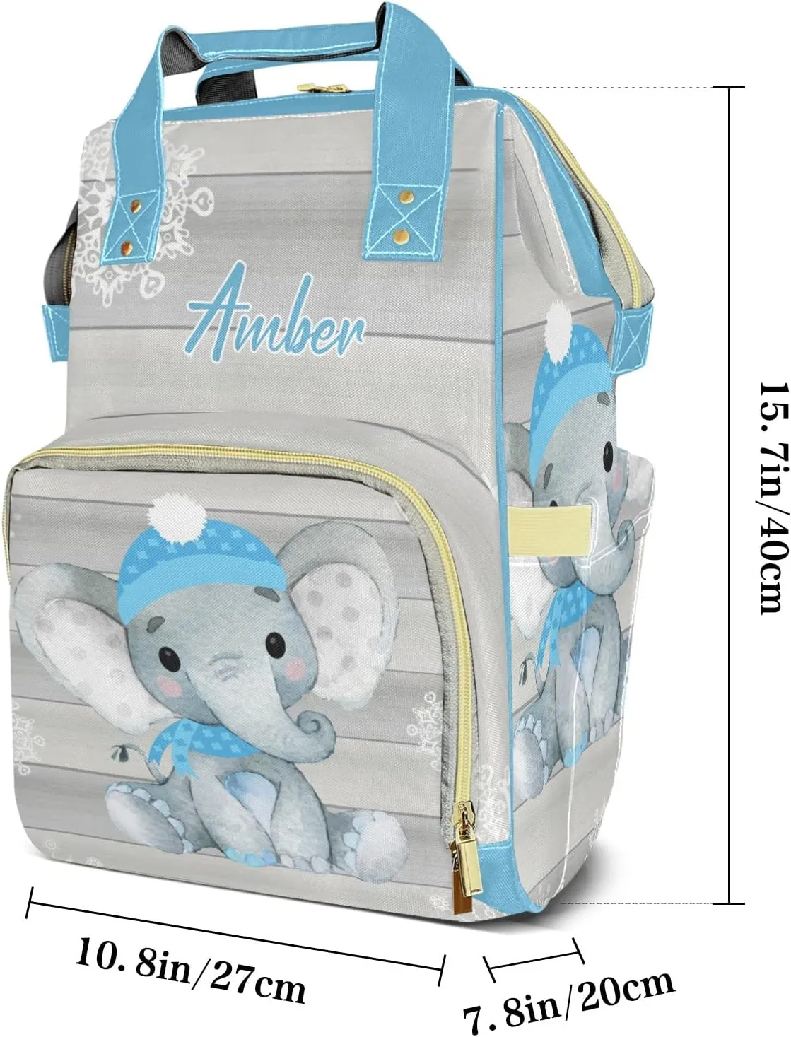 Snowflake Elephant Personalized Diaper Bags Waterproof Backpack Shoulder Daypack for Mother's Day Gifts